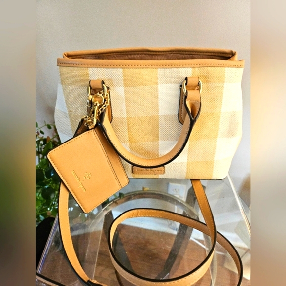Nanette Lepore Crossbody Purse Tan and White Gingham with Card Case - Picture 2 of 10